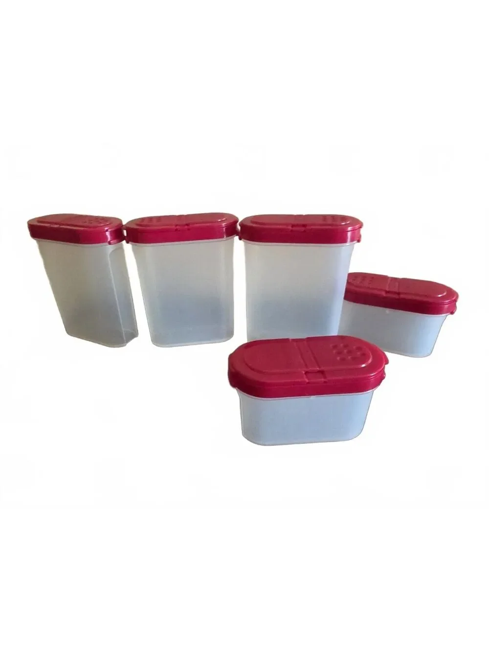 5 Tupperware Modular Mates Spice Shaker Set Red Lids 10pcs